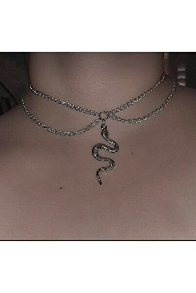 Serashine Yılan detaylı zincir gümüş renk minimal kolye