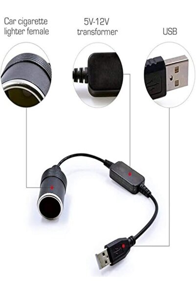 Vwin Usb 2.0 5 Volt - 2 Amper to 12 Volt- 0.8 Amper Araç Çakmak Çakmaklık Fişi Dişi Çevirici