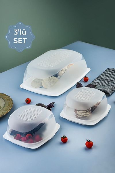 Vienev 3-Piece Serving Serving Plate with Lid - Bread and Catering Plate White