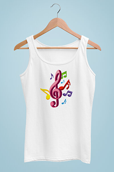 Raf Coll Women's Strap Knitted T-Shirt Musical Note Music Design Digital Printed 100% Cotton