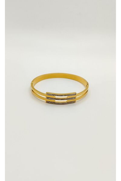 JewAksesuar Gold Renk 14 Ayar Altın Kaplama Kaburga Kelepçe Bileklik 2 Yıl Ga...