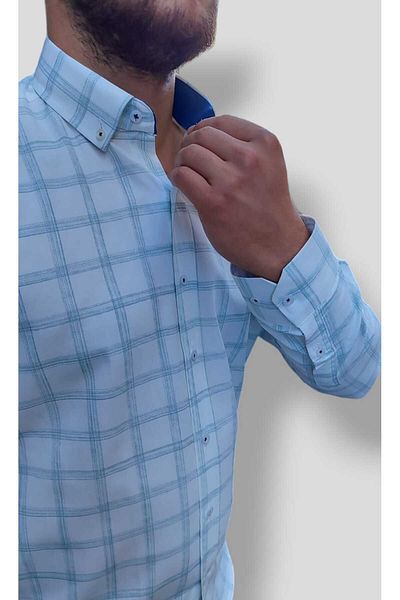 hodbehod Πουκάμισο ποιότητας Slim Fit - Μακρύ μανίκι, χωρίς τσέπη, 60% βαμβάκι 40% πολυεστέρας