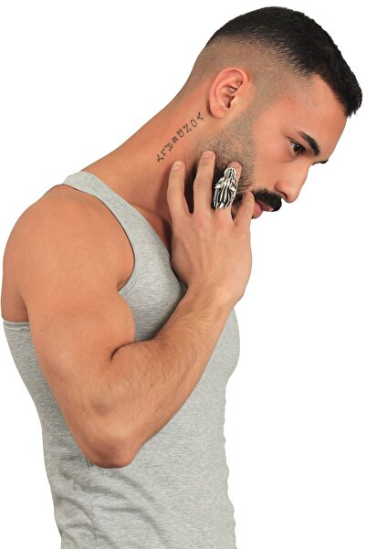 LABALABA Erkek Antik Gümüş Kaplama Oynar Başlı Ayarlanabilir Kurt Yüzük