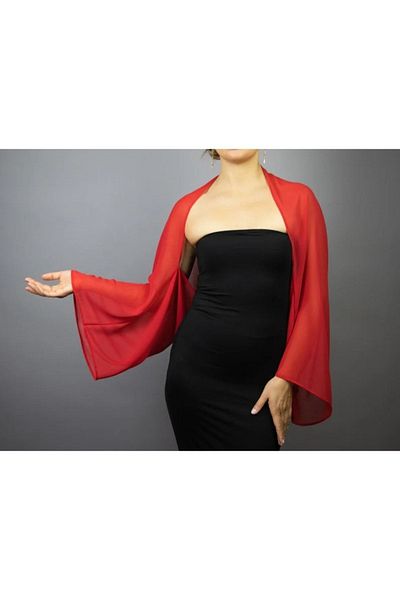 es moda shop اميلي شيفون شال بوليرو أحمر