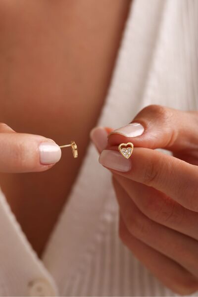 Nereze 925 Ayar Gümüş Gold Kaplama Minik Çift Kalp Küpe