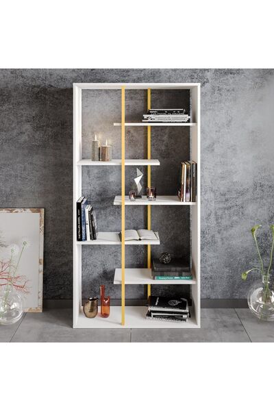 Decorotika PRESTO KİTAPLIK GOLD BEYAZ