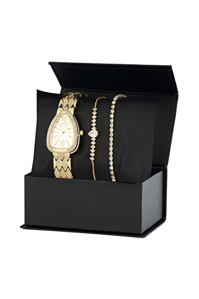Forentina Metal Kol Saati Taşlı Bileklik Kombin Set