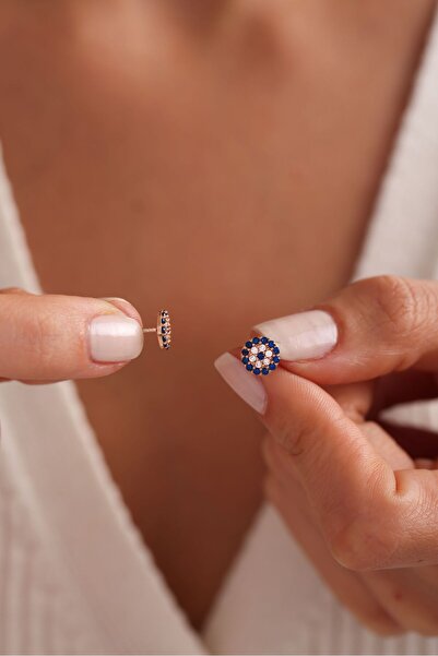 Nereze 925 Ayar Gümüş Rose Kaplama Minimal Nazar Küpe