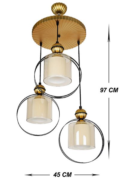 VENON LIGHTING HiVDa - 3-Piece Pendant Lamp, Double Glass, Black Gold Chandelier
