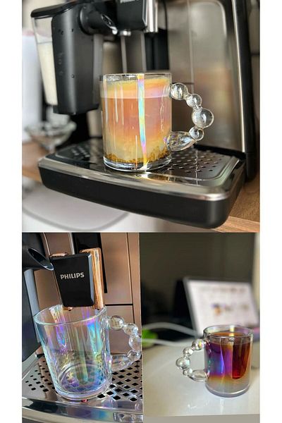 Snow Homs Heat Resistant Nordic Style Borosilicate Bead Glass Cup with Handle Coffee Presentation Cup