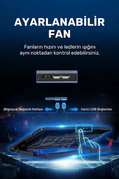 CONOCER حامل تبريد للكمبيوتر المحمول ذو 4 مراحل مع 6 مراوح وإضاءة LED للألعاب