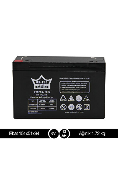 ORTEC Aliş Akülü Oyuncak Araç Araba Uyumlu Akü 6V 12AH 6 Volt 12 Amper Akü Ba...