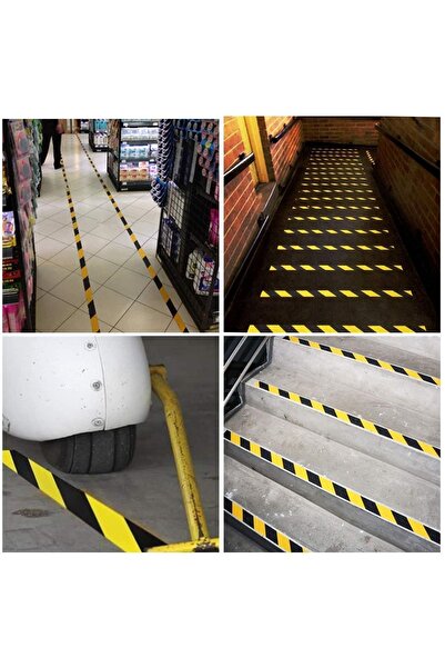 Bant Mag 5 Metre Merdiven Kaymaz Bant, 5cm Genişlik, Arkası Yapışkanlı Sarı Siyah Zemin Kaydırmaz Bant