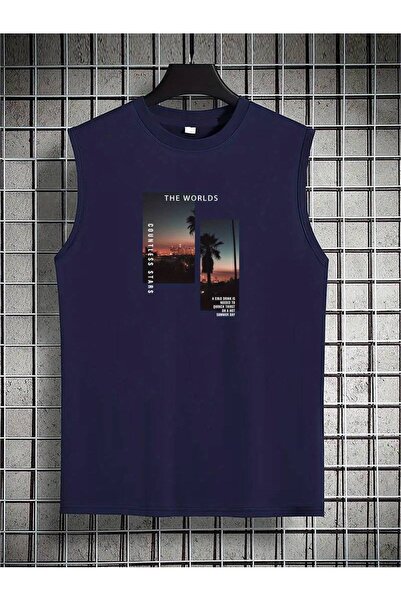 MOONBULL Tricou fără mâneci oversize pentru bărbați - imprimat The Worlds