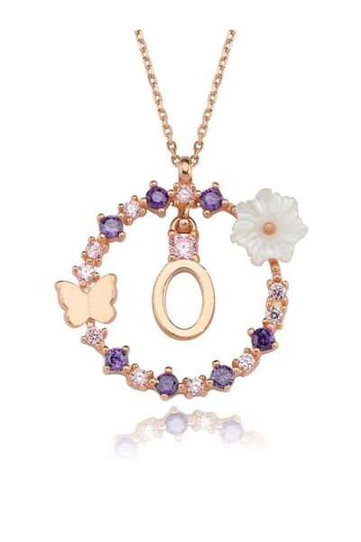 Mia Vento Manolya Çiçeği Düşler Işıltısı O Harfi Rose Renk Gümüş Harfli Kolye