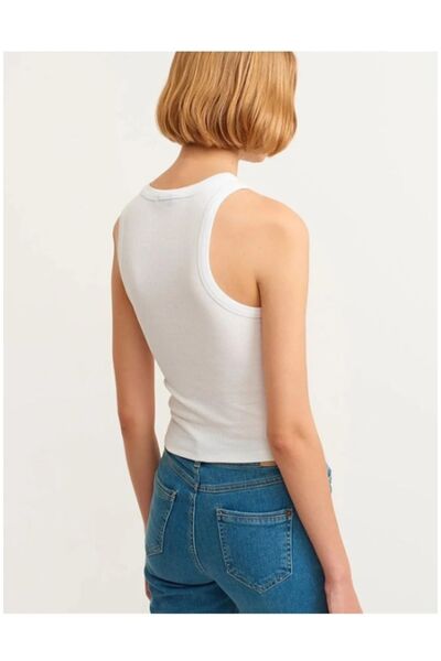 MİSS M.A.T FASHİON White Ribbed Halter Collar Women's Knitted Tank Top