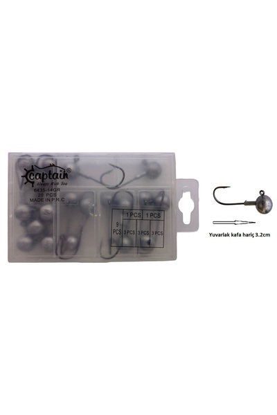 CAPTAIN 6435 Compact Eco Kutulu Jig Head Seti 3/0 - 14gr 20 Adet