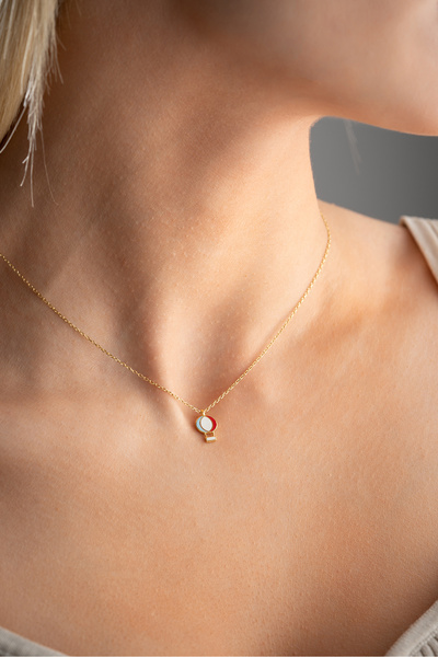 Nereze 925 Ayar Gümüş Gold Kaplama Mineli Minimal Balon Kolye