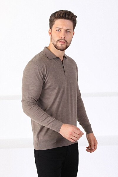 Ferraro Men's Dark Beige Polo Collar Superfine Knitwear Sweater