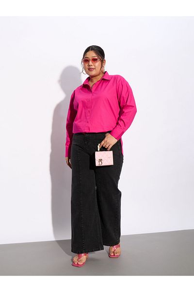 Sassafras By Styli Plus Solid Poplin Shirt with Full Button Closure