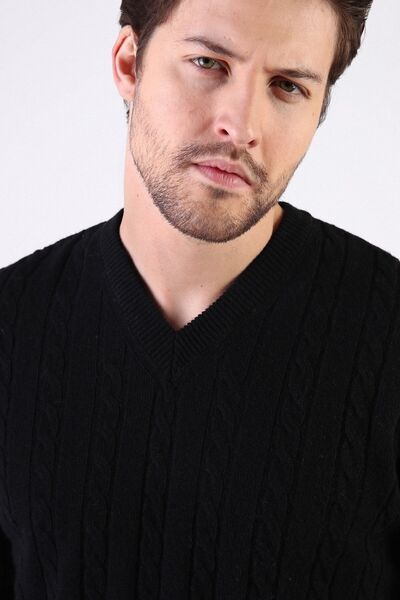 Ferraro Siyah V Yaka %100 Kuzu Yünü Erkek Kazak