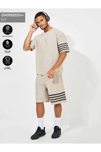 Styli Oversized Stretch Pique Knit T-Shirt & Striped Shorts Set