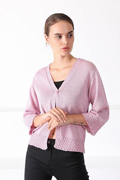 Ferraro Women's Pink V-Neck Single Button Knitwear Cardigan