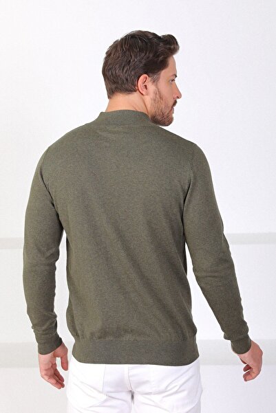 Ferraro Haki Dik Yaka Düz Renk %100 Pamuk Erkek Kazak