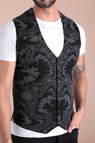 Ferraro Men's Black Double Color Wool Knitwear Vest