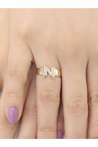 ZEYNEPLİ GOLD 14 Ayar Küçük N Harfli Taşlı Yüzük