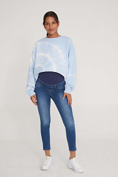 VAVIEN Hamile Skinny Jean Likralı Denim Pantolon Mavi 1072