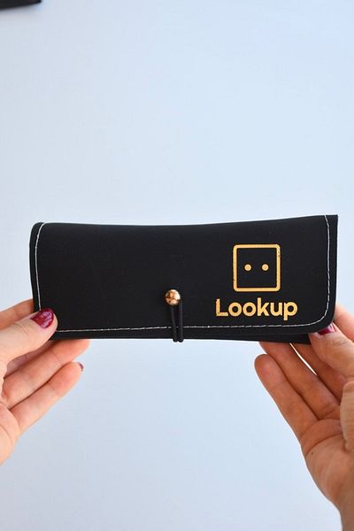 LOOKUP حاوية نظارات جلدية سوداء - خياطة متينة عالية الجودة ومقاومة للبقع