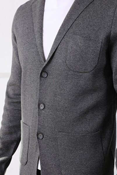 Ferraro Men's Anthracite Three-Button Thin Cotton Knitwear Jacket