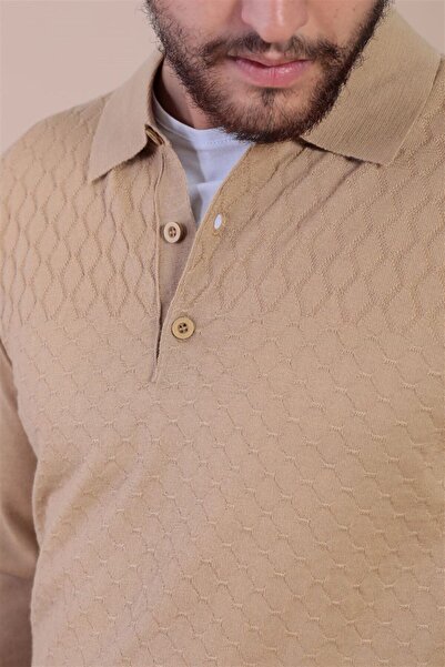 Ferraro Erkek  Camel  Polo Yaka Superfine Yün Kazak