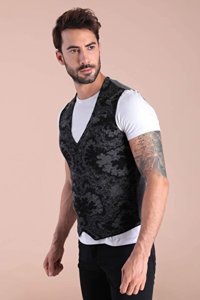 Ferraro Men's Black Double Color Wool Knitwear Vest