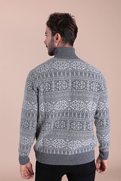 Ferraro Erkek  Füme Balıkçı Yaka Kuzu Yünü Kazak