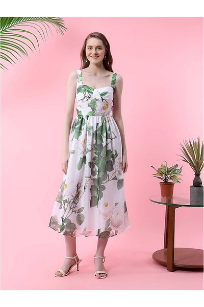 Mish By Styli Floral Print Midi Dress with Corset Bust