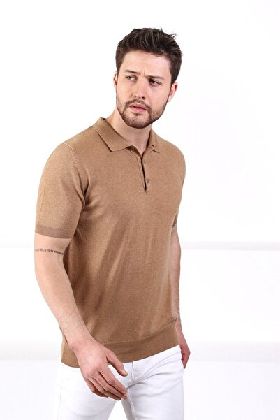 Ferraro Ανδρικό πλεκτό μπλουζάκι Camel Polo Neck μονόχρωμο 100% βαμβάκι