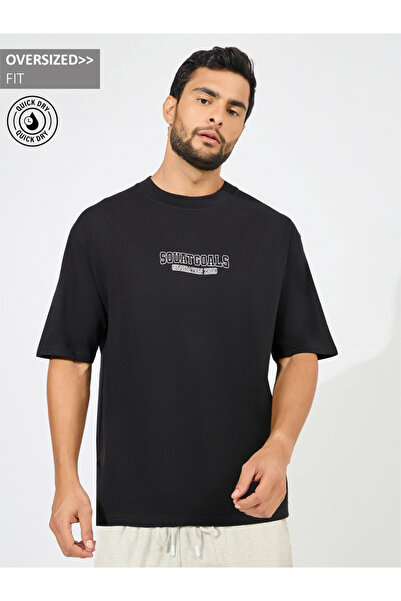 Styli Cotton Rich Chest Printed Oversized Athleisure T-Shirt