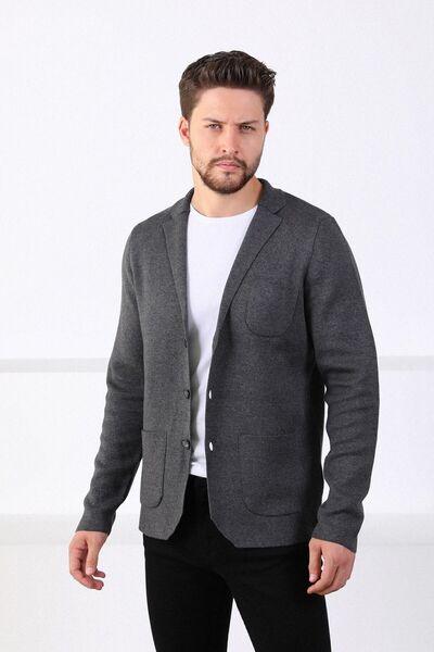Ferraro Men's Anthracite Three-Button Thin Cotton Knitwear Jacket