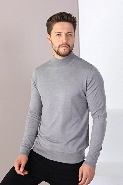 Ferraro O.gray Half Turtleneck 100% Cotton Men's Knitwear Sweater