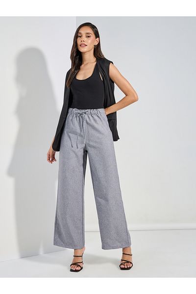 Styli Straight Fit Linen Look Pants with Drawstrings