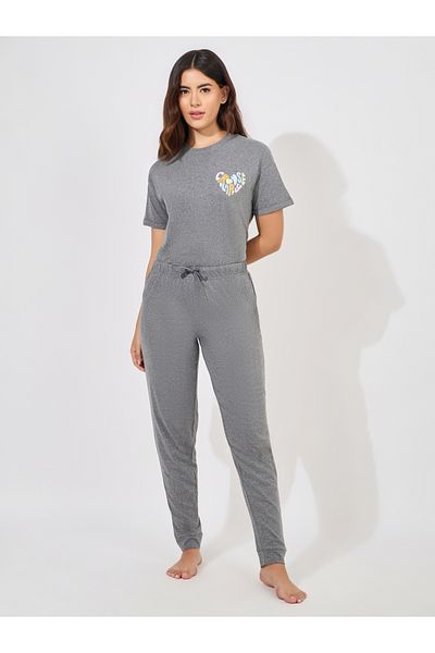 Styli Heart Graphic Drop Shoulder T-Shirt & Cuffed Pyjama Set