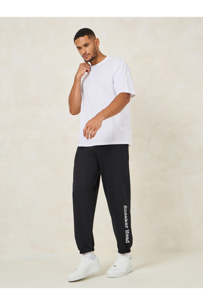 Styli Relaxed Fit Cotton Terry Joggers with Bottom Hem Print
