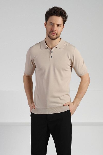 Ferraro Ανδρικό πλεκτό μπλουζάκι μπεζ με κουμπιά Polo Neck Viscose