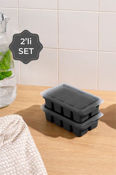 Vienev Anthracite 2-Piece 8 Compartment Ice Mold with Clear Cover