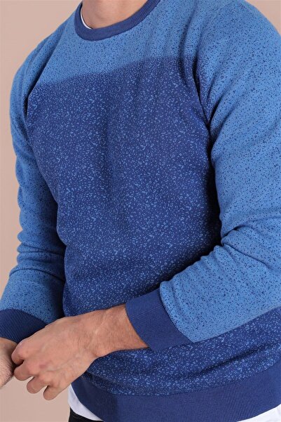 Ferraro Erkek Saks Bisiklet Yaka Pamuk İpek Kazak