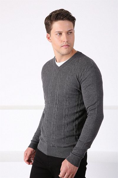 Ferraro Ανδρικό βαμβακερό πουλόβερ Anthracite V-Neck EC-1805