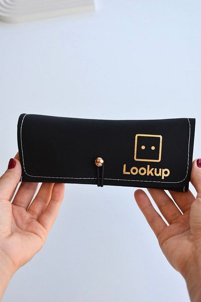 LOOKUP حاوية نظارات جلدية سوداء - خياطة متينة عالية الجودة ومقاومة للبقع
