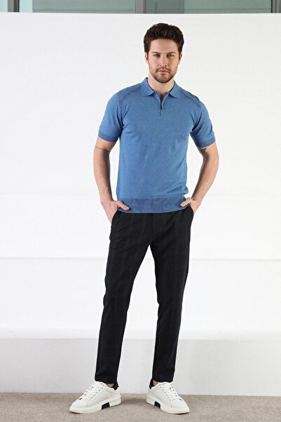 Ferraro A.airman Zippered Polo Collar 100% Cotton Men's Knitwear T-shirt